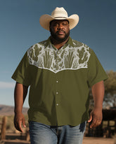 Vintage Western Style Men's Plus Size Printed Short Sleeve Shirt